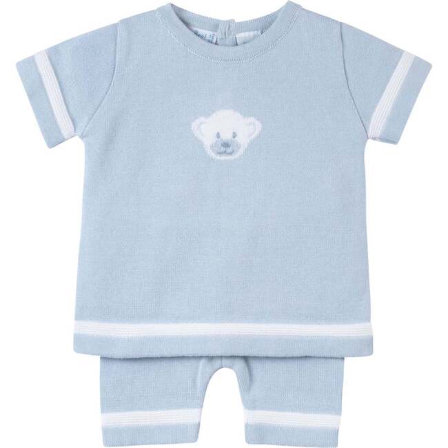 Boys Knit Teddy Bear Set Powder Blue