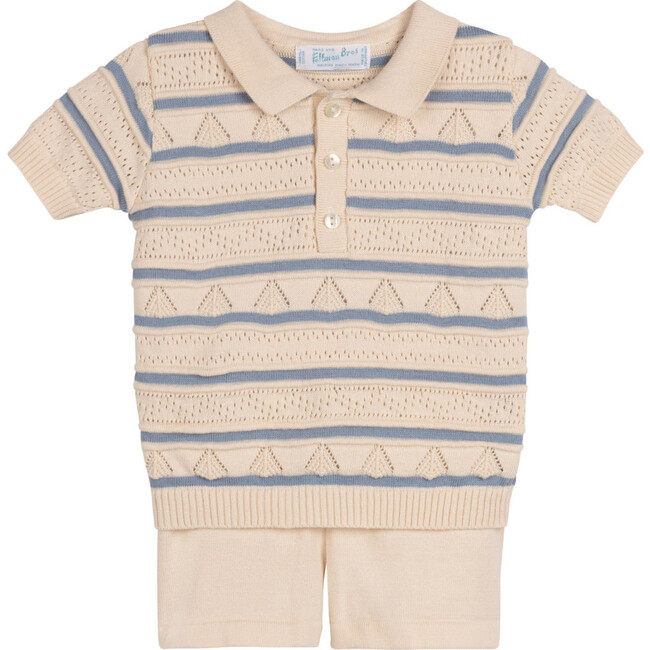 Boys Pointelle Striped Knit Set Ecru