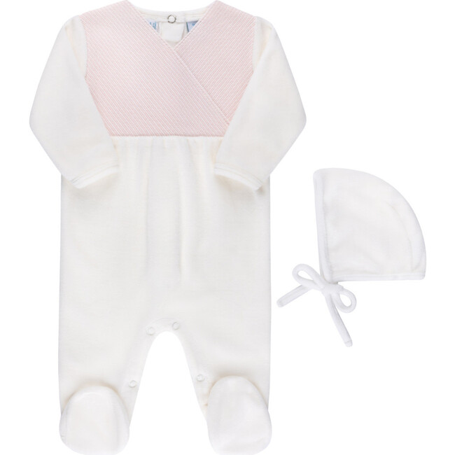 Velour Knit Wrap Romper & Bonnet Pink