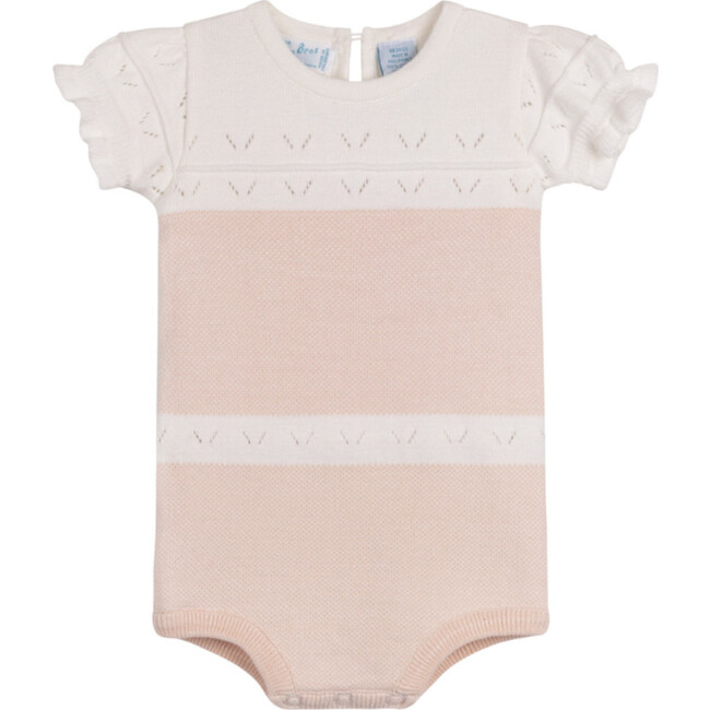 Girls Pointelle Contrast Knit Romper Blush