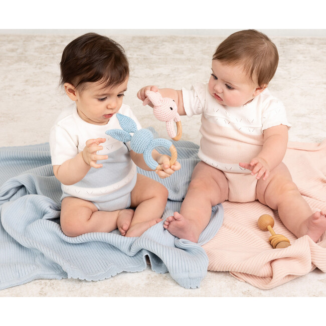 Girls Pointelle Contrast Knit Romper Blush