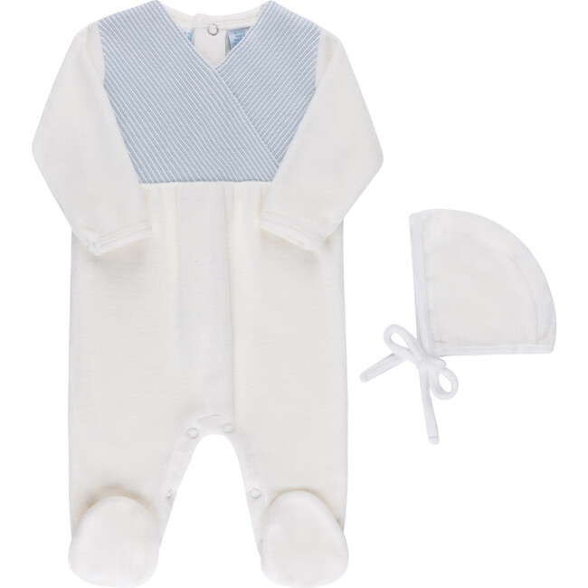 Velour Knit Wrap Romper & Bonnet Blue