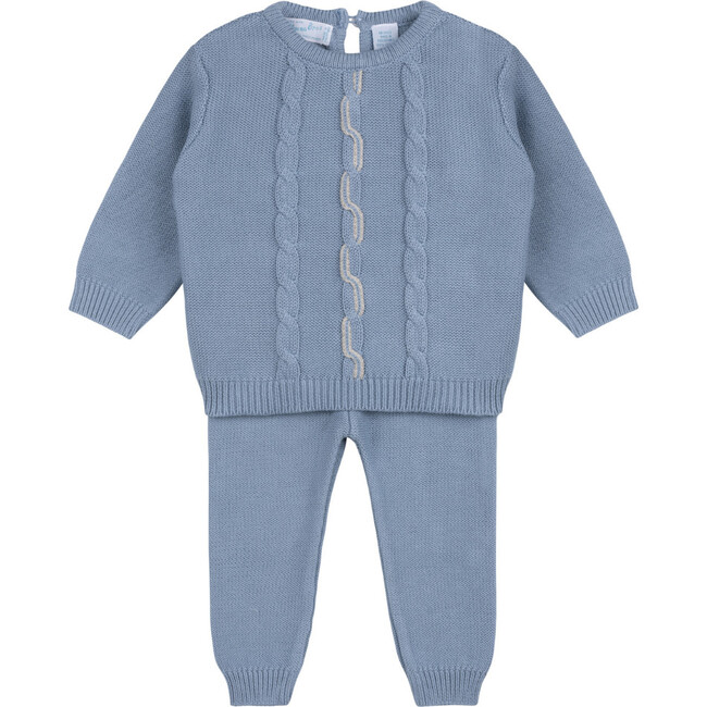 Boys Vertical Cable Knit Set Powder Blue