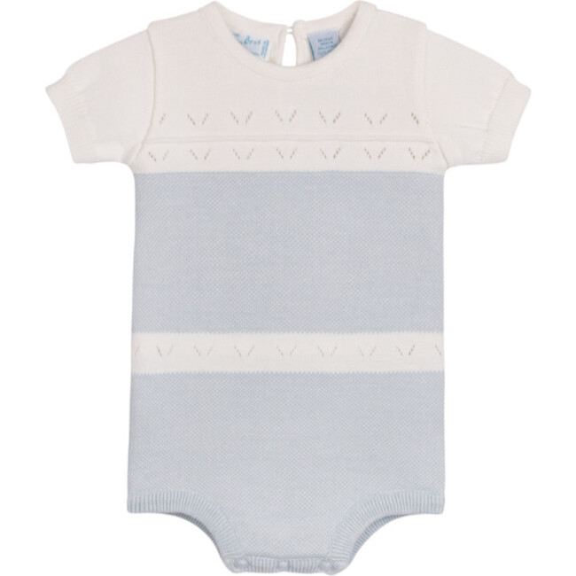 Boys Pointelle Contrast Knit Romper Powder Blue