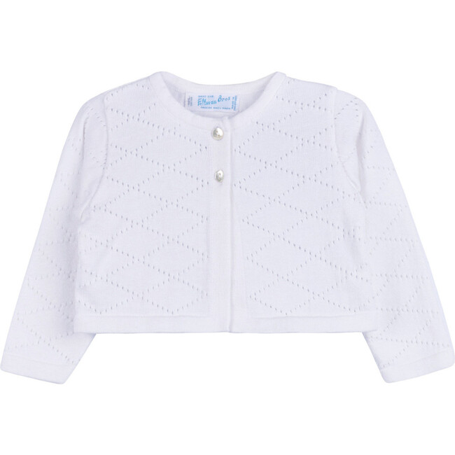 Diamond Pointelle Cropped Cardigan White