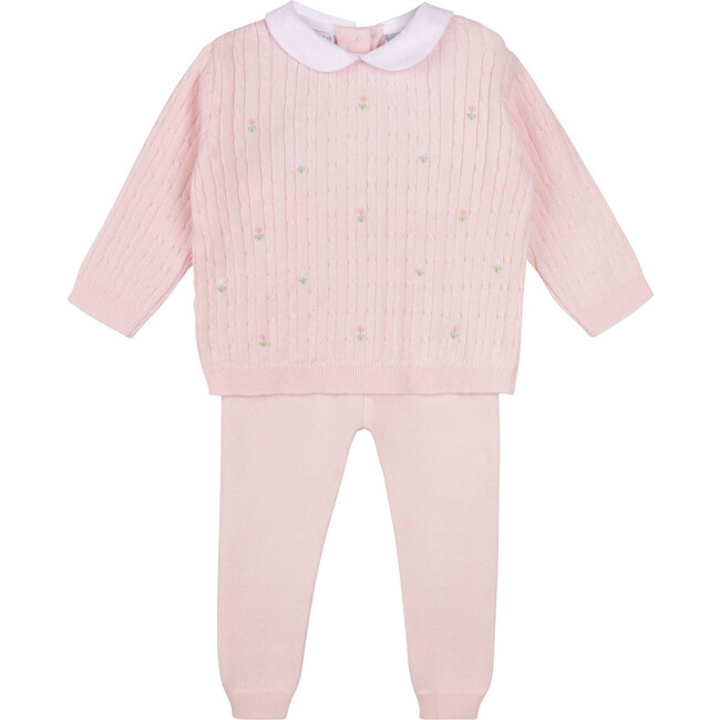 Girls Peter Pan Cable Knit Set Pink