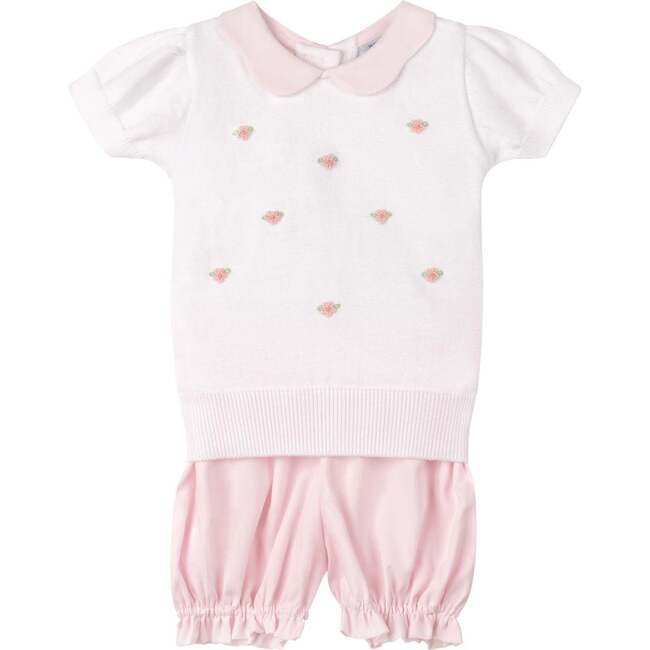 Girls Pink Daisy Sweater Set White/Pink