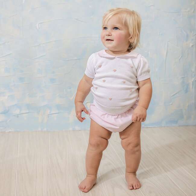 Girls Pink Daisy Sweater Set White/Pink