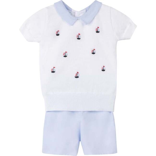 Boys Sailboat Sweater Set White/Blue