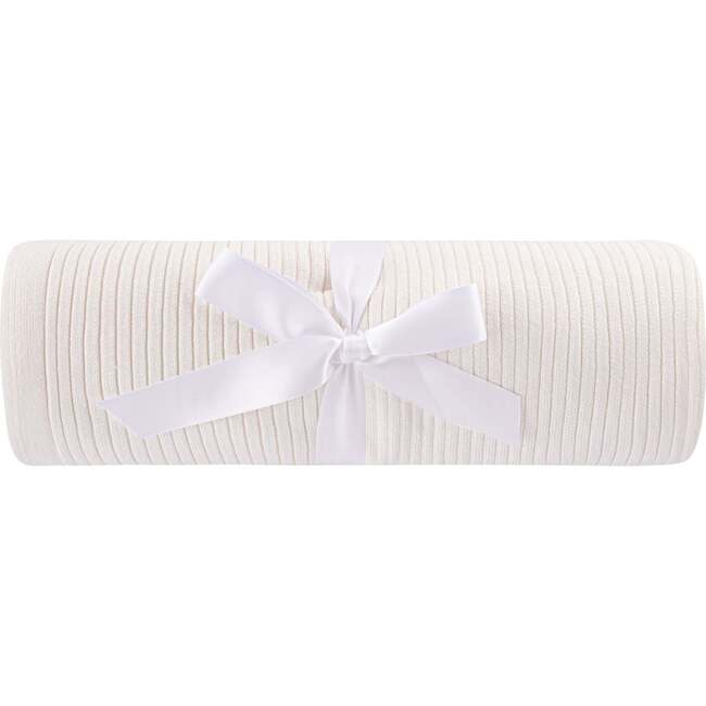 Scallop Trimmed Rib Knit Blanket Ivory