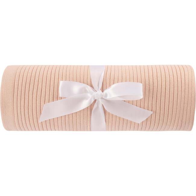 Scallop Trimmed Rib Knit Blanket Pink