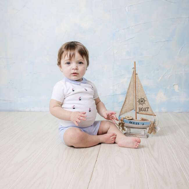 Boys Sailboat Sweater Set White/Blue