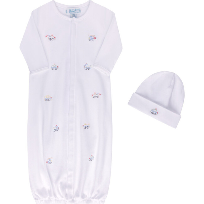 Vehicle Embroidered Cotton Gown w/Hat White