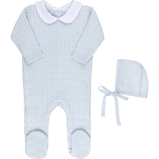 Boys Peter Pan Cable Knit Romper and Bonnet Blue