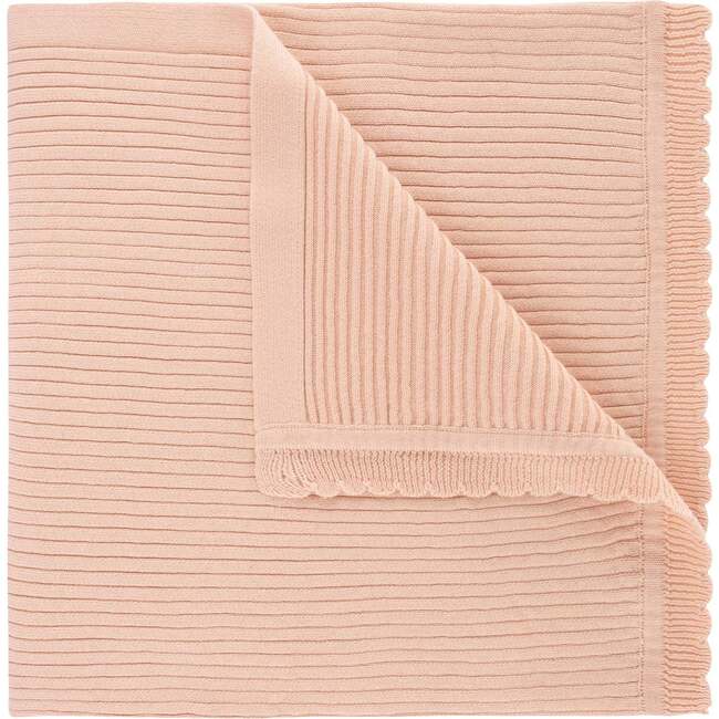 Scallop Trimmed Rib Knit Blanket Blush