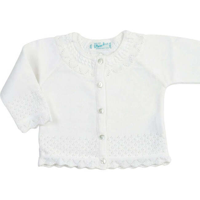 Pointelle Ruffle Knit Cardigan Pink