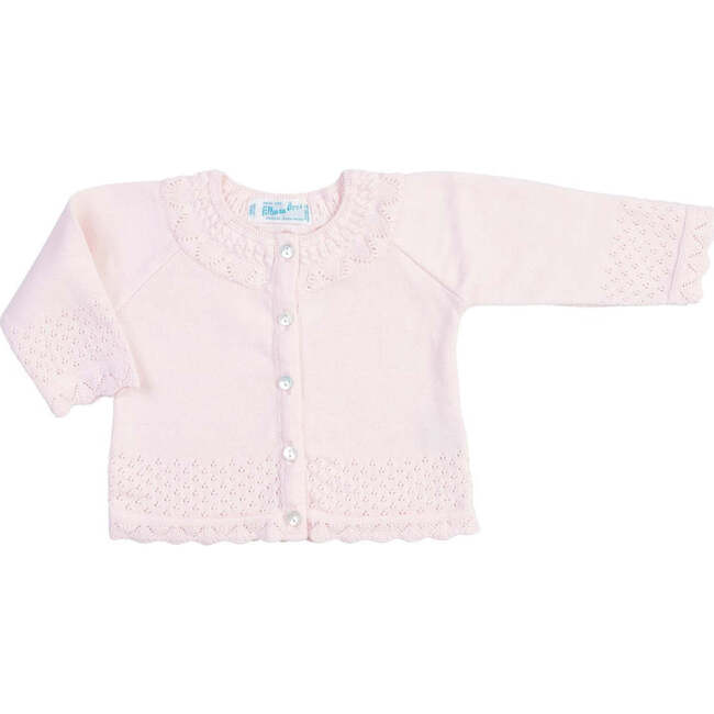 Pointelle Ruffle Knit Cardigan Pink