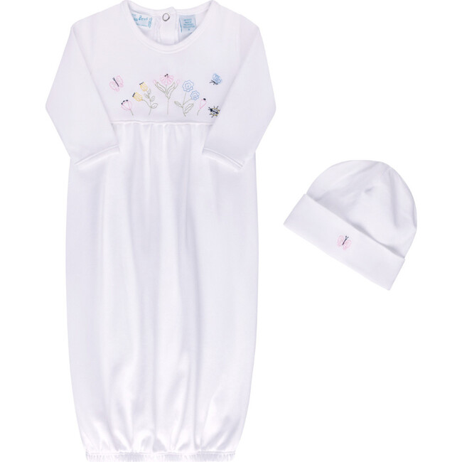 Garden Embroidered Cotton Gown w/Hat White