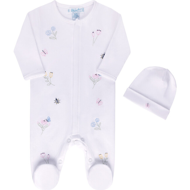 Garden Embroidered Cotton Romper w/Hat White