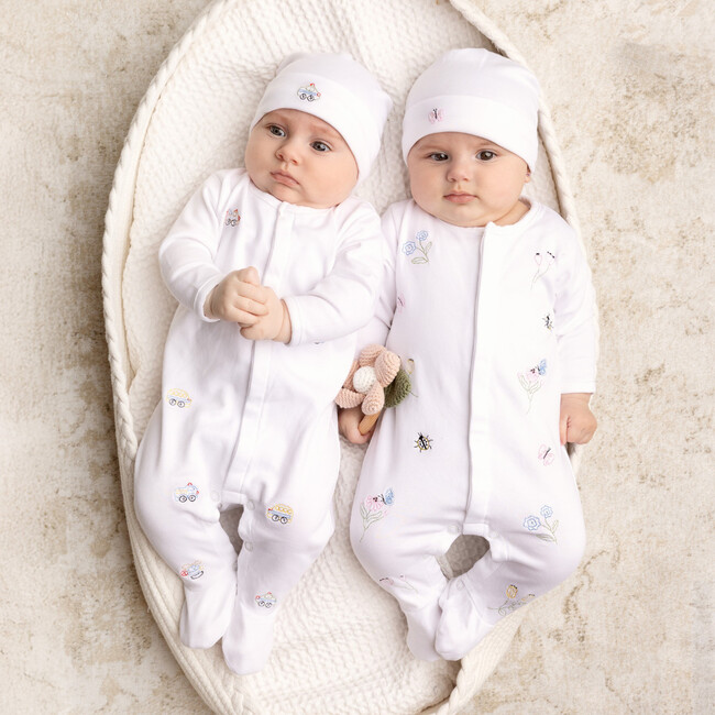 Garden Embroidered Cotton Romper w/Hat White