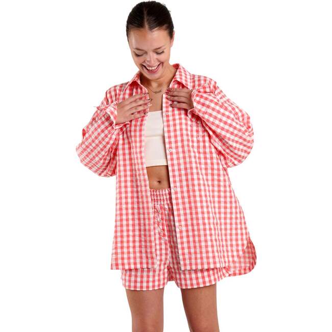 Yew Striped Ethical Cotton Pajama Shirt, Pink