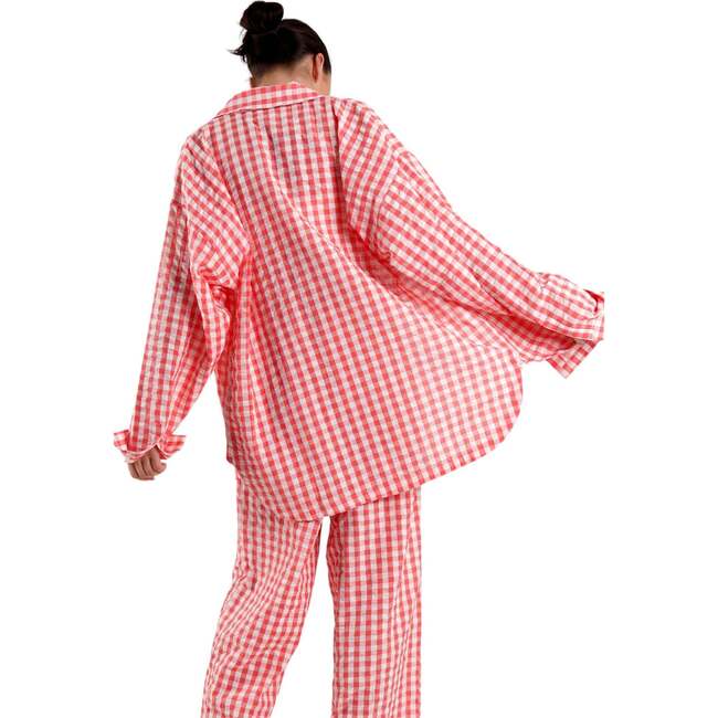 Yew Striped Ethical Cotton Pajama Shirt, Pink