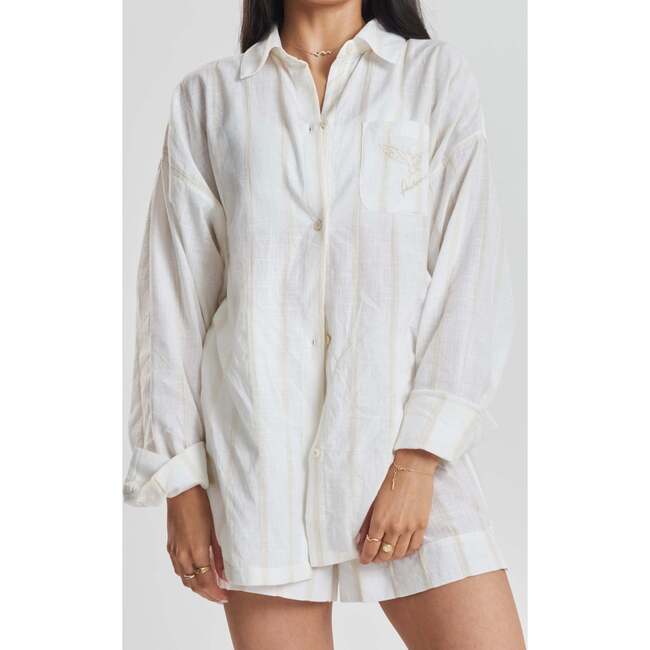 Yew Striped Ethical Cotton Pajama Shirt, Beige