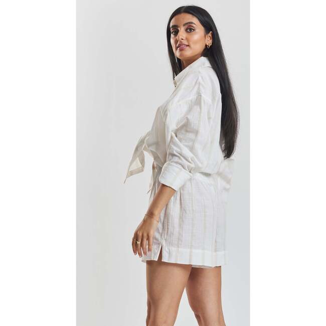 Yew Striped Ethical Cotton Pajama Shirt, Beige