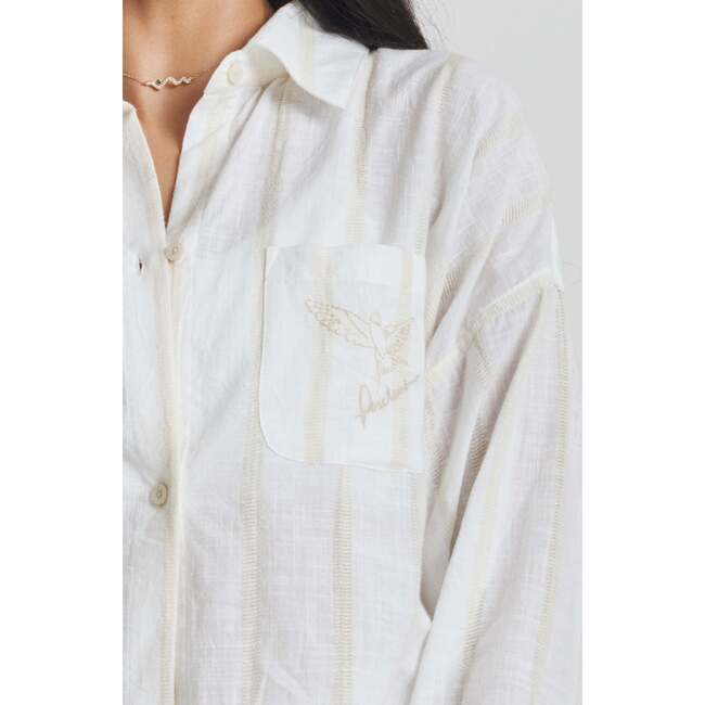Yew Striped Ethical Cotton Pajama Shirt, Beige - Pajamas - 3