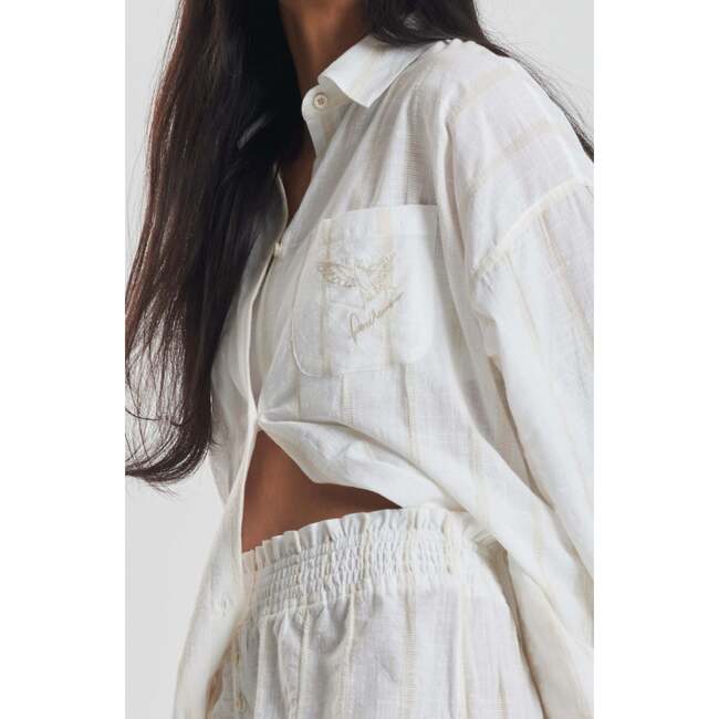 Yew Striped Ethical Cotton Pajama Shirt, Beige - Pajamas - 4