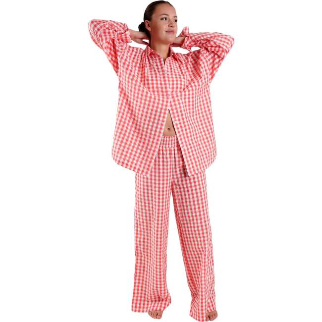 Chicory Striped Woven Cotton Pajama Pants, Pink