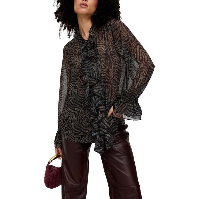 Zendaya Ruffle Detail Zebra Print Shirt