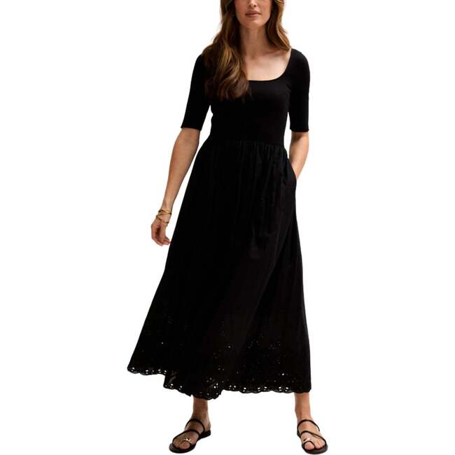 Sydney Short Sleeve Jersey Bodice Embroidered Midi Dress