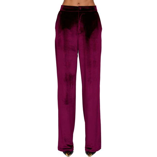 Valerie Straight Leg Velvet Trouser, Burgundy - Pants - 3