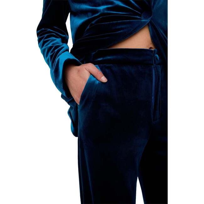 Valerie Straight Leg Velvet Trouser, Blue - Pants - 5