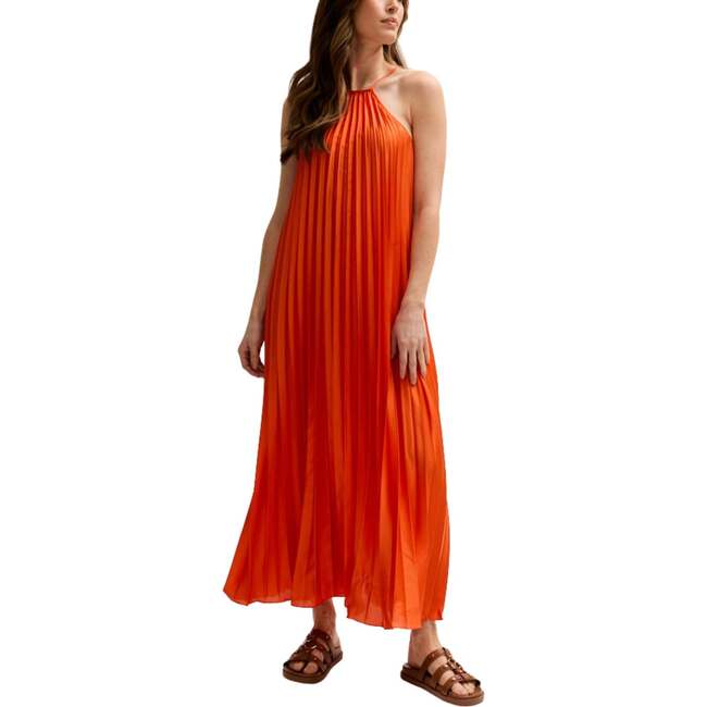 Philomena Halter Neck Pleated Maxi Dress, Orange