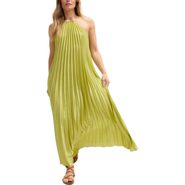 Philomena Halter Neck Pleated Maxi Dress, Green