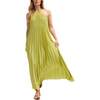 Philomena Halter Neck Pleated Maxi Dress, Green - Dresses - 1 - thumbnail