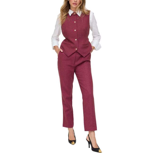 Pandora Tapered Herringbone Print Trouser, Pink