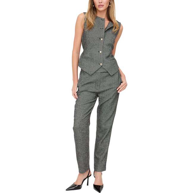 Pandora Tailored Herringbone Print Waistcoat, Black