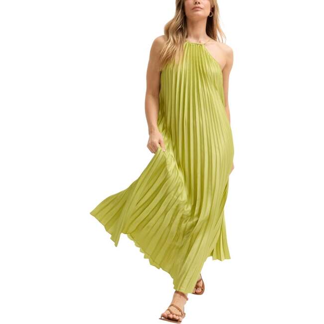 Philomena Halter Neck Pleated Maxi Dress, Green