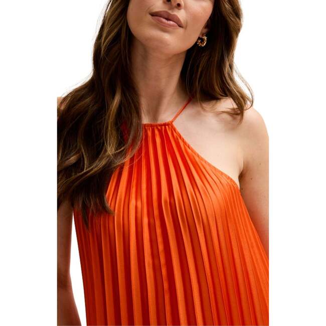 Philomena Halter Neck Pleated Maxi Dress, Orange - Dresses - 3