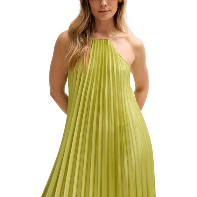 Philomena Halter Neck Pleated Maxi Dress, Green - Dresses - 3