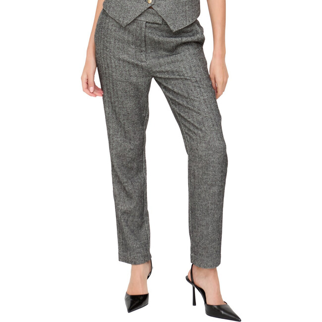 Pandora Tapered Herringbone Print Trouser, Black