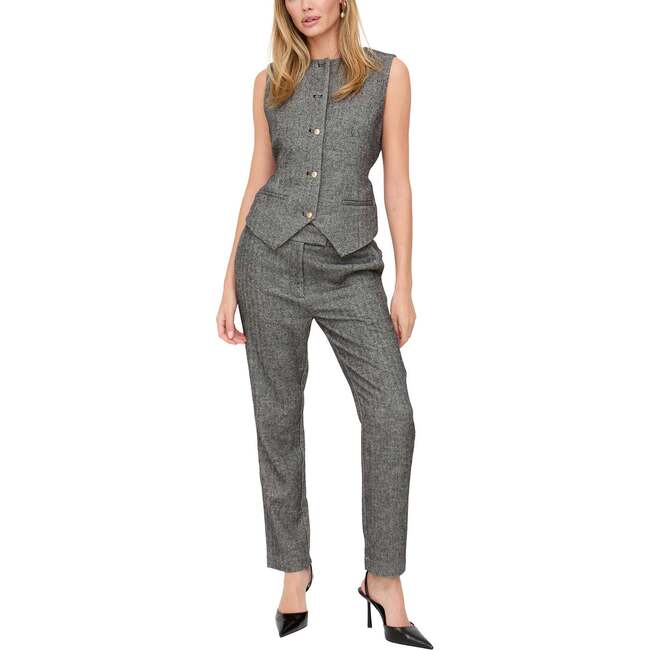 Pandora Tapered Herringbone Print Trouser, Black