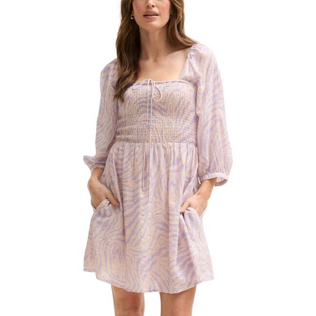 Lucy Shirred Bodice Banana Check Print Mini Dress