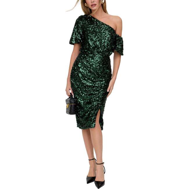 Nola Asymmetric Off Shoulder Sequins Midi Dress