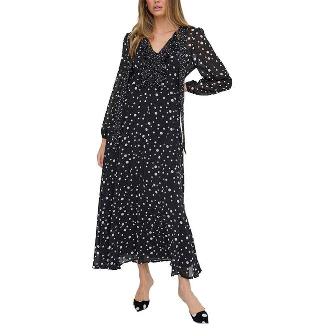 Margot Ruffle Neck Spot Print Maxi Dress, Black