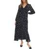 Margot Ruffle Neck Spot Print Maxi Dress, Black - Dresses - 1 - thumbnail