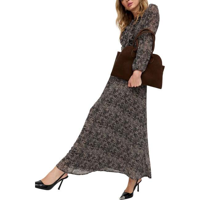 Margot Ruffle Neck Spot Print Maxi Dress, Brown
